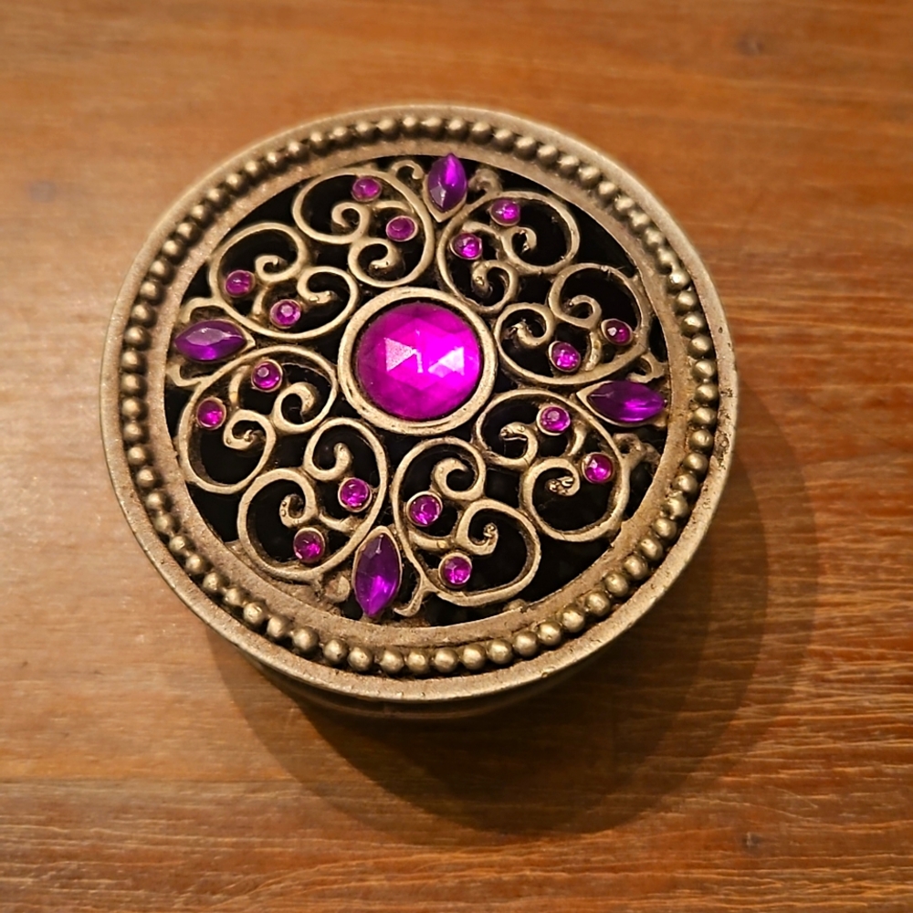 Beautiful Silver Metal & Purple Stone Trinket Box